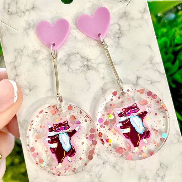 Lisa Frank Raccoon Acrylic Sticker Earrings - Picture 2 of 7
